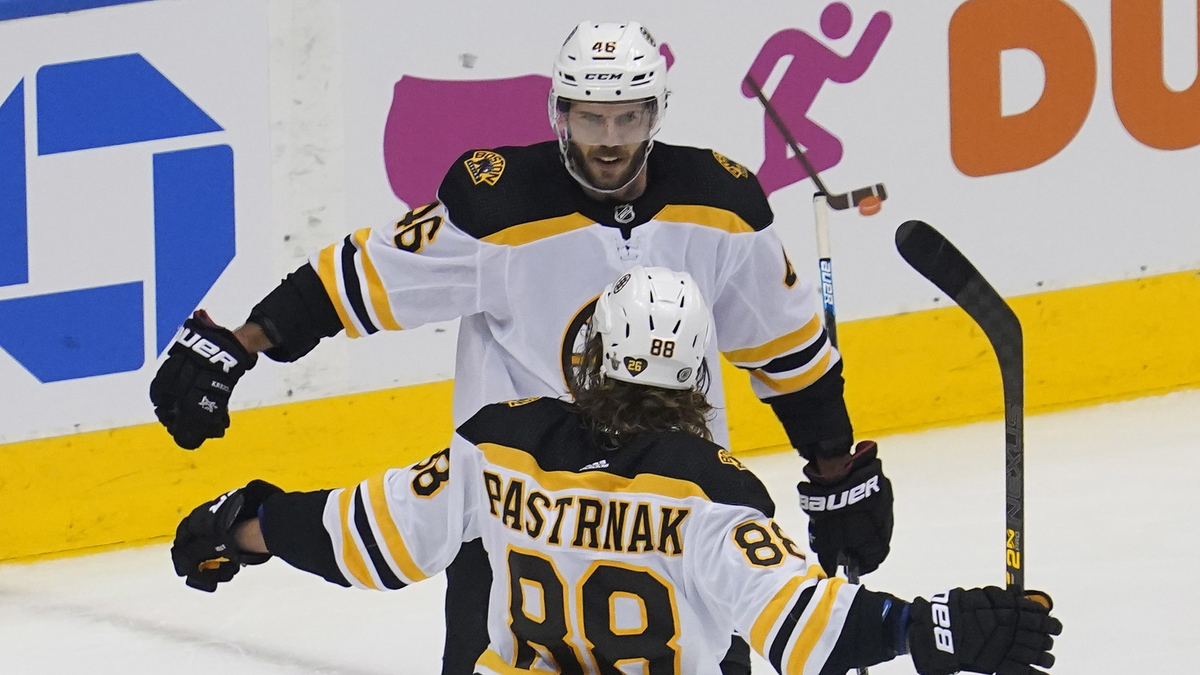 Boston Bruins center David Krejci, forward David Pastrnak