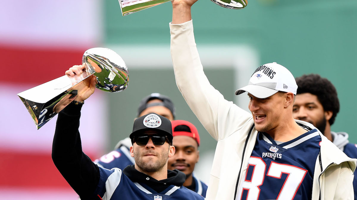 Patriots wide receiver Julian Edelman, Buccaneers tight end Rob Gronkowski