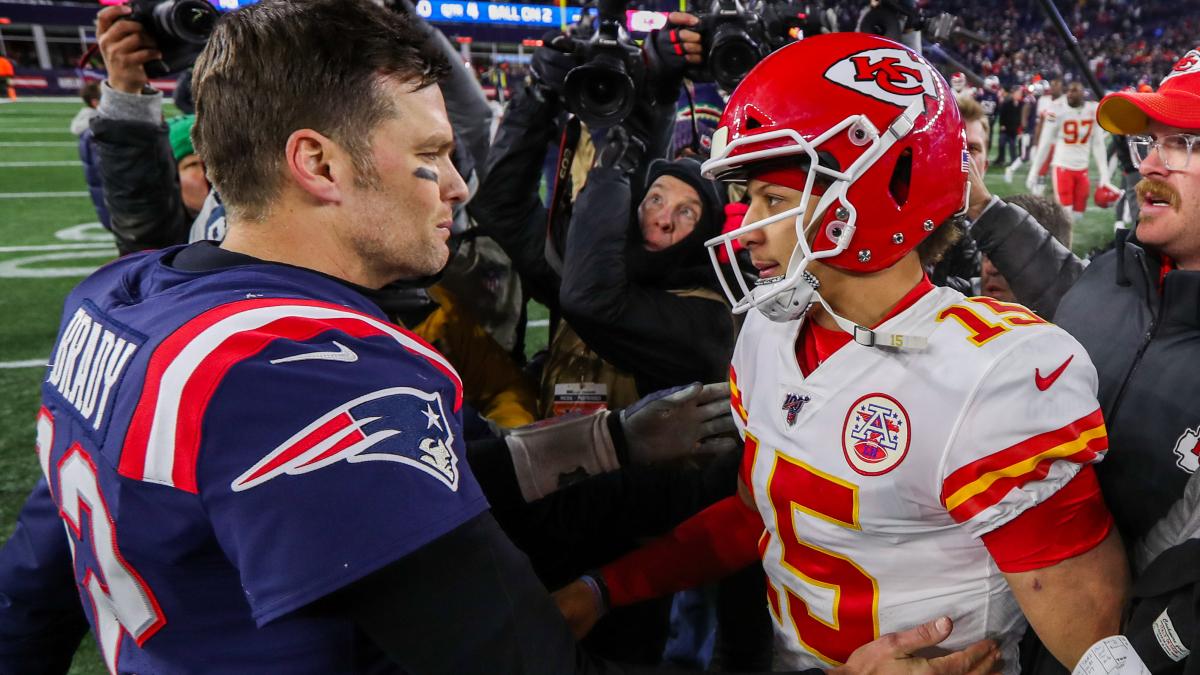 New England Patriots quarterback Tom Brady, Kansas City Chiefs quarterback Patrick Mahomes