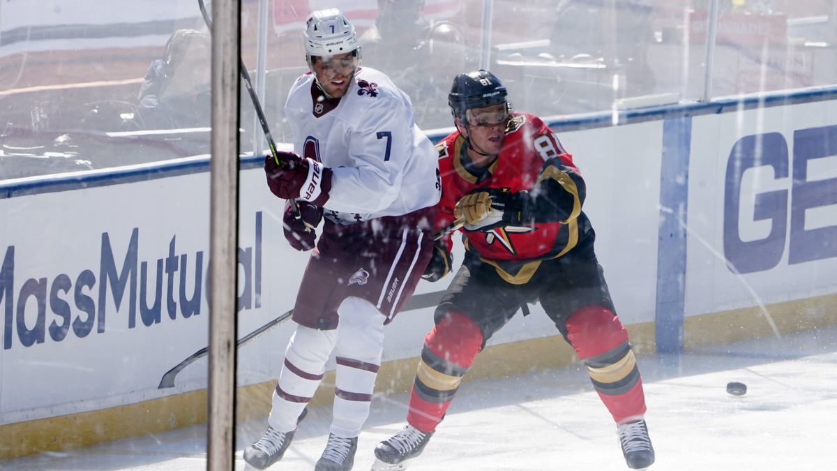 Colorado Avalanche defenseman Devon Toews, Vegas Golden Knights center Jonathan Marchessault