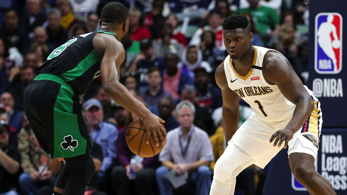 Boston Celtics guard Kemba Walker and New Orleans Pelicans forward Zion Williamson