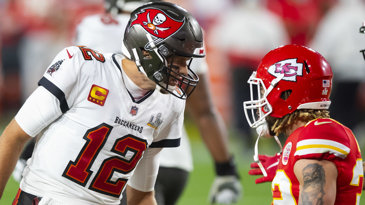 Tom Brady and Tyrann Mathieu in Super Bowl LV