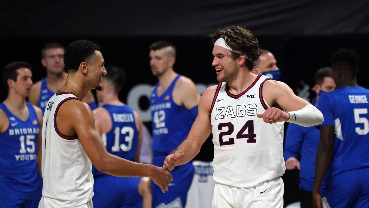 Gonzaga Bulldogs forward Corey Kispert (24) and guard Jalen Suggs (1)