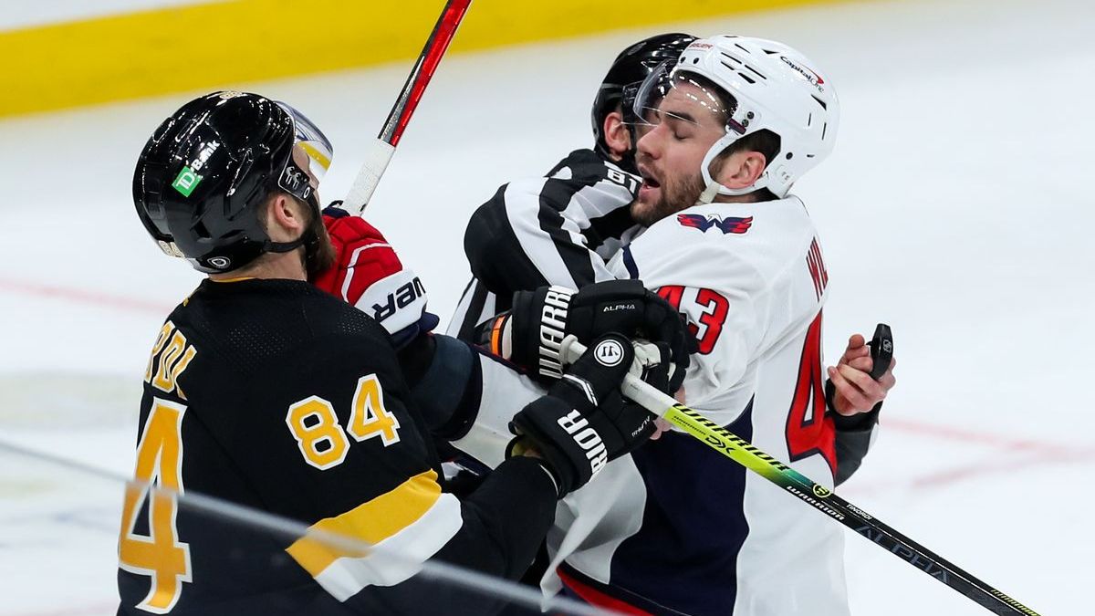 Boston Bruins defenseman Jarred Tinordi, Washington Capitals right wing Tom Wilson