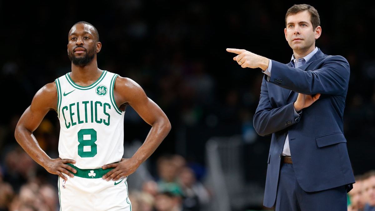 Boston Celtics guard Kemba Walker, coach Brad Stevens