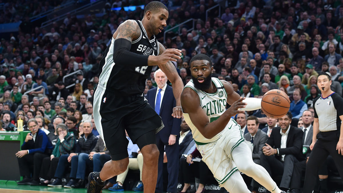San Antonio Spurs forward LaMarcus Aldridge and Boston Celtics guard Jaylen Brown