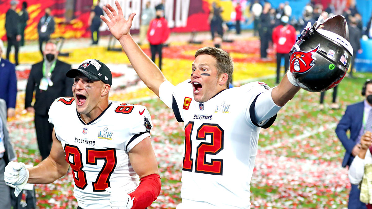 Tampa Bay Buccaneers tight end Rob Gronkowski and quarterback Tom Brady