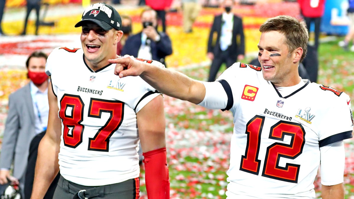 Tampa Bay Buccaneers tight end Rob Gronkowski and quarterback Tom Brady