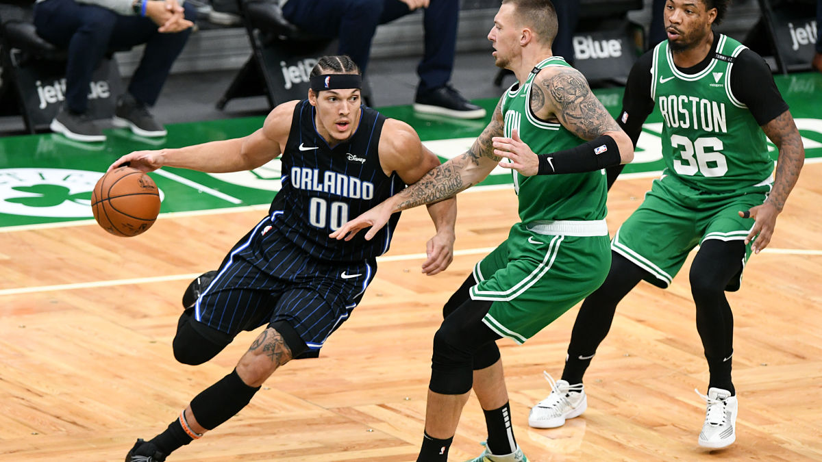 Orlando Magic forward Aaron Gordon and Boston Celtics guard Marcus Smart