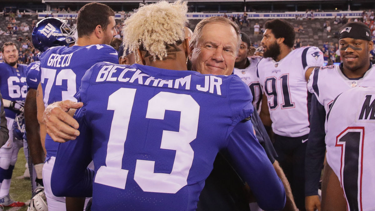 NFL receiver Odell Beckham Jr. and New England Patriots head coach Bill Belichick
