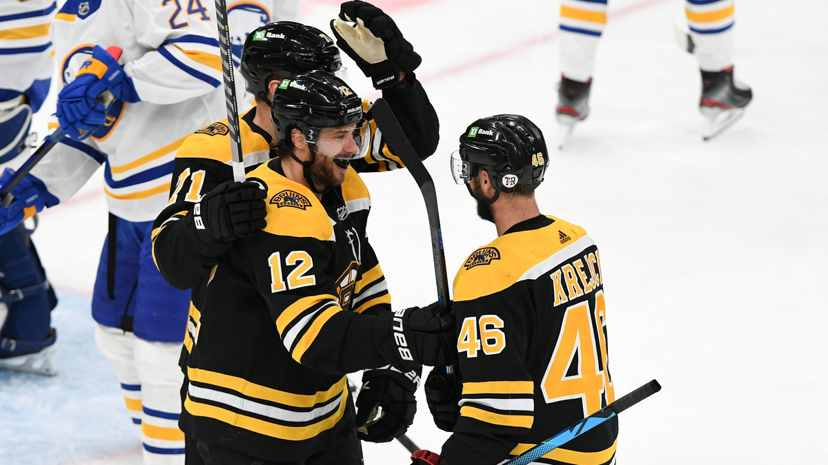 Boston Bruins Forwards Taylor Hall, Craig Smith And David Krejci