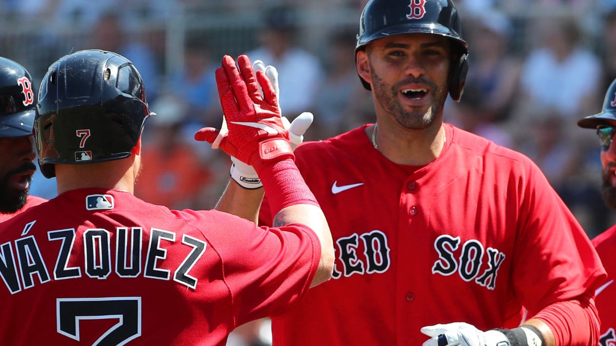 Boston Red Sox catcher Christian Vazquez and designated hitter J.D. Martinez