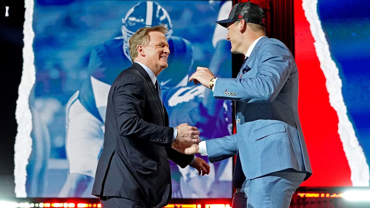 NFL commissioner Roger Goodell and New England Patriots quarterback Mac Jones