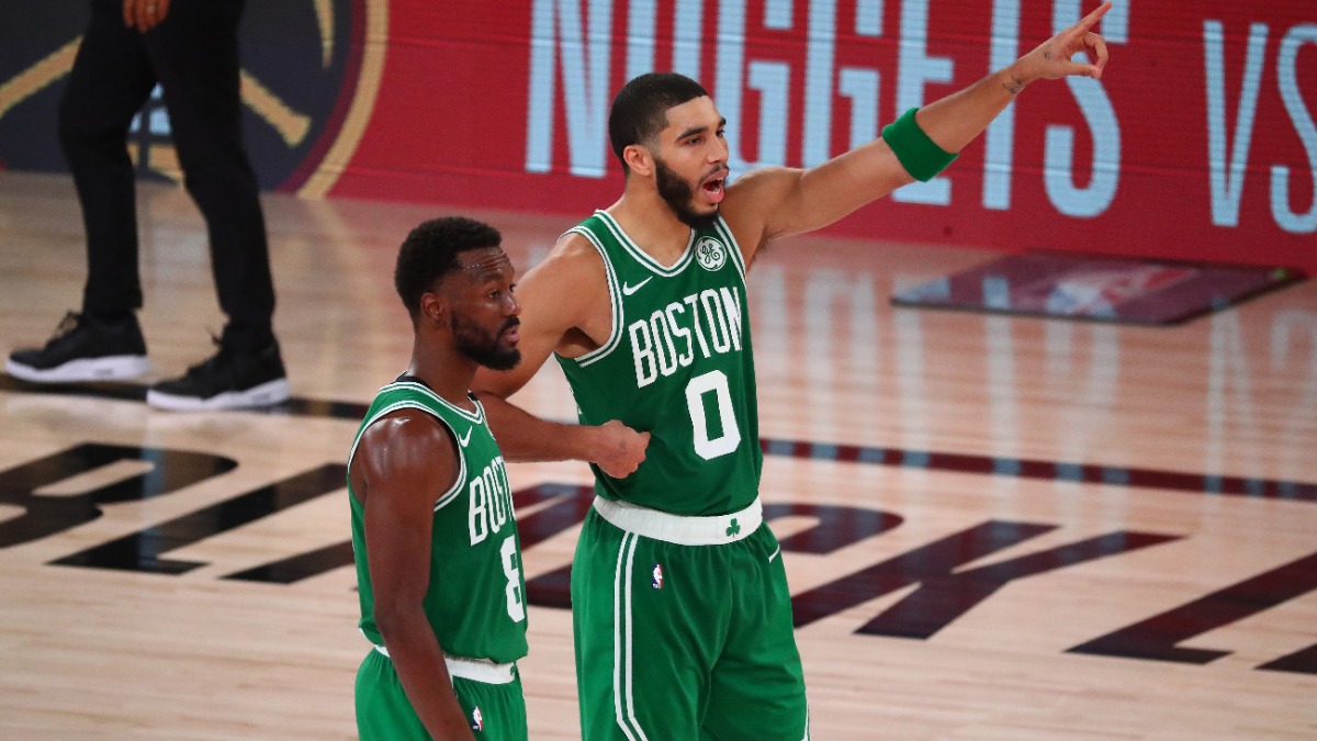 Boston Celtics guard Kemba Walker and forward Jayson Tatum