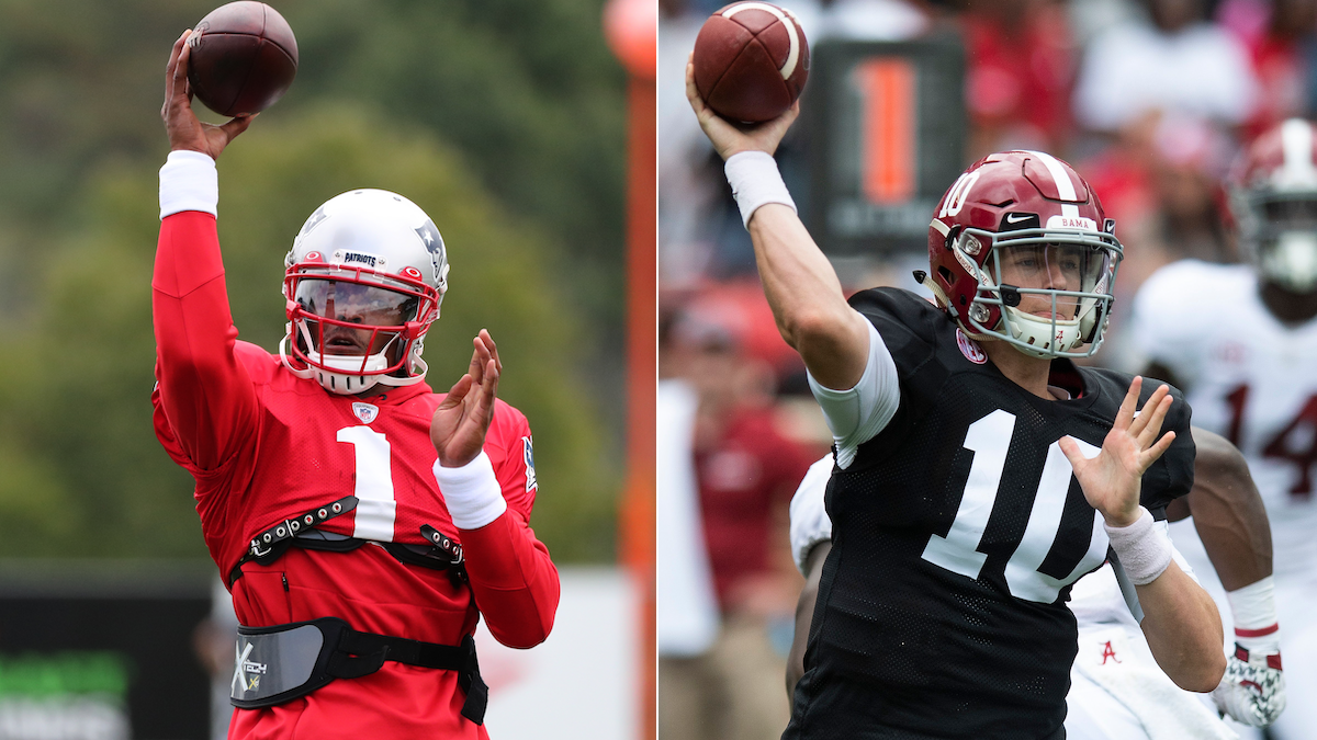 Patriots quarterbacks Cam Newton, Mac Jones
