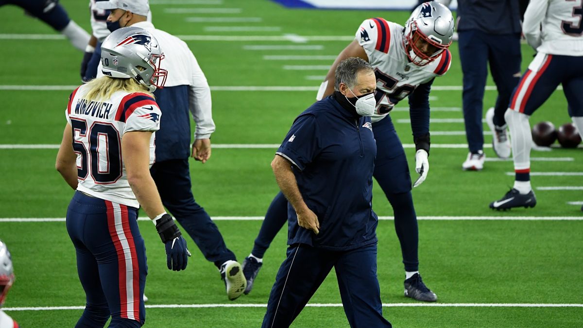New England Patriots linebacker Chase Winovich and head coach Bill Belichick