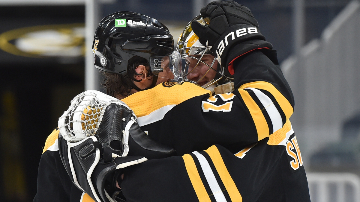 Boston Bruins winger Craig Smith, goalie Jeremy Swayman