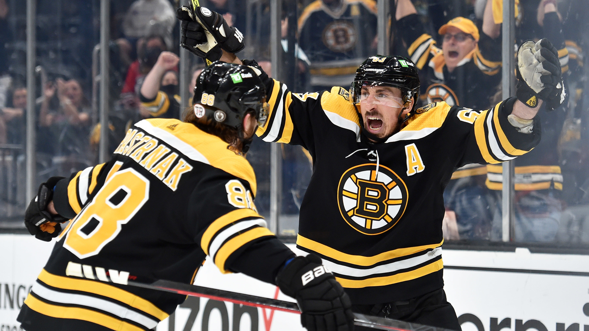 Boston Bruins Forwards David Pastrnak And Brad Marchand