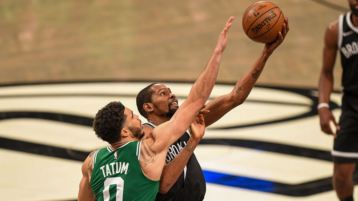 Boston Celtics forward Jayson Tatum and Brooklyn Nets forward Kevin Durant