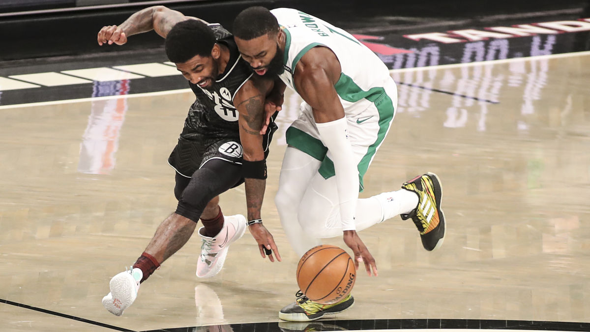 Brooklyn Nets guard Kyrie Irving and Boston Celtics guard Jaylen Brown