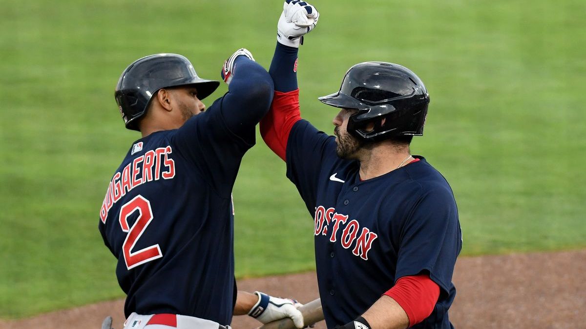 Boston Red Sox shortstop Xander Bogaerts, designated hitter J.D. Martinez