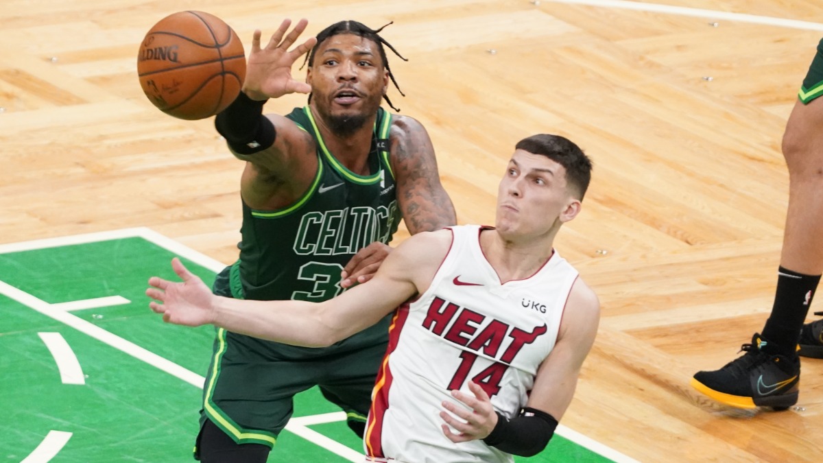 Boston Celtics guard Marcus Smart and Miami Heat guard Tyler Herro