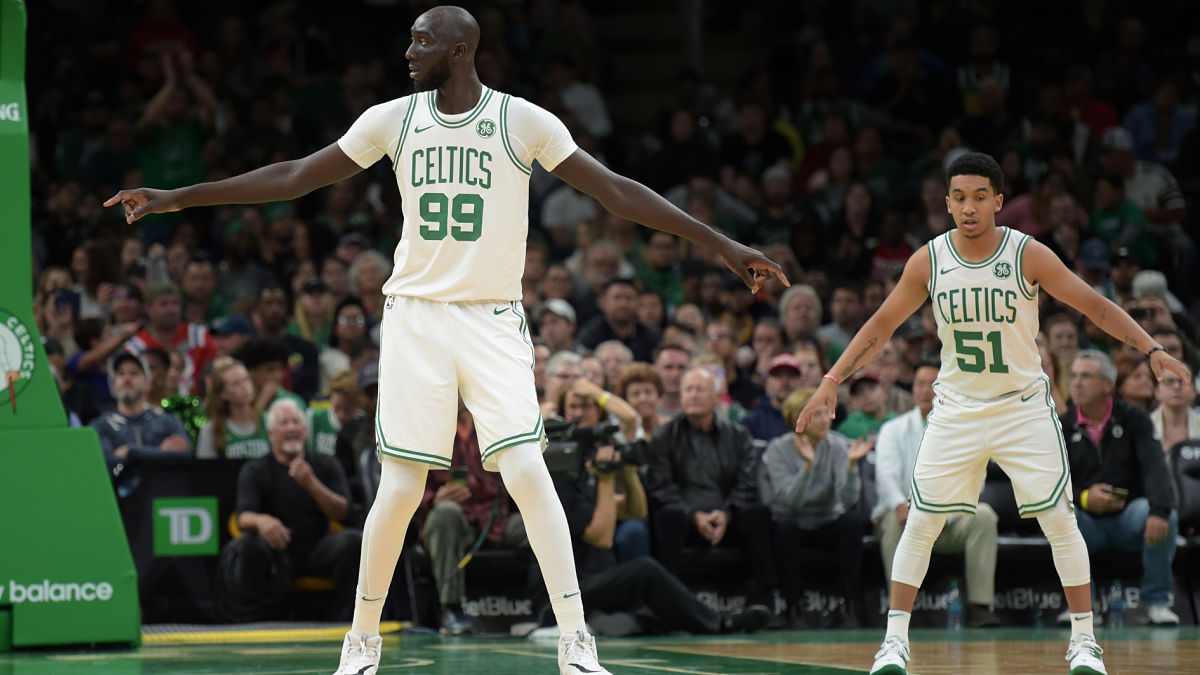Boston Celtics players Tacko Fall and Tremont Waters