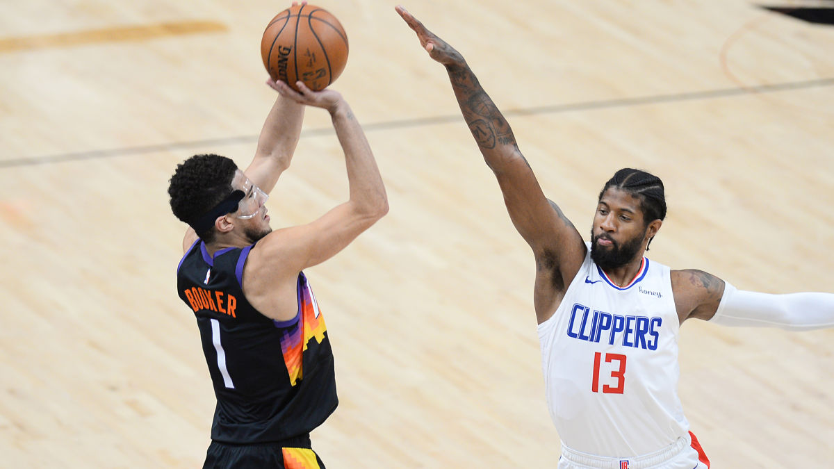 Phoenix Suns guard Devin Booker and Los Angeles Clippers forward Paul George