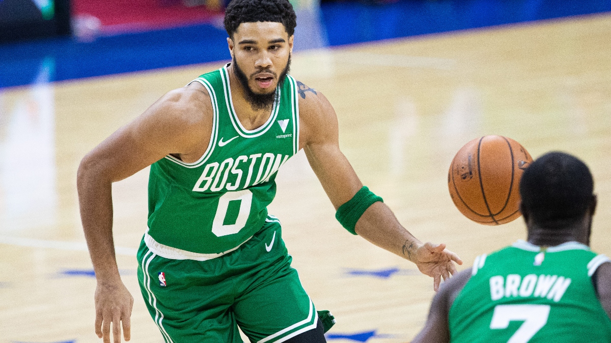 Boston Celtics forwards Jayson Tatum (left) and Jaylen Brown