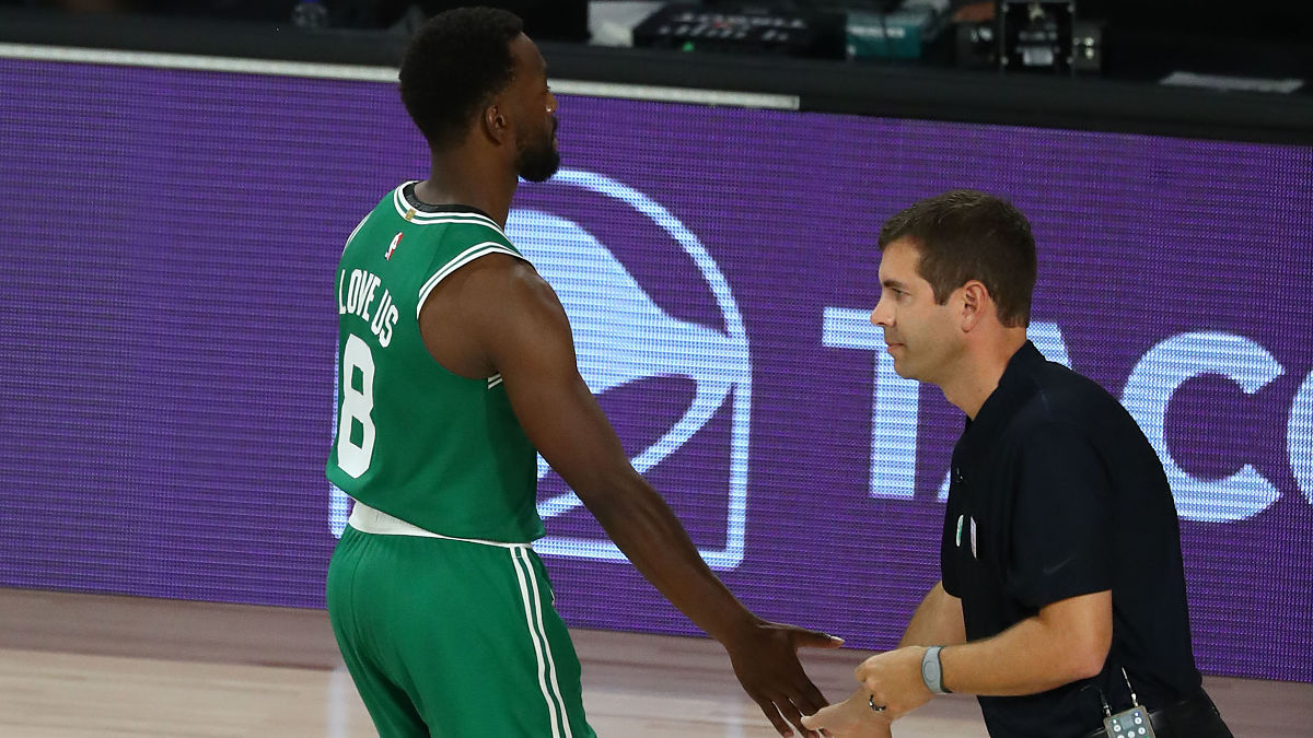 Oklahoma City Thunder guard Kemba Walker and Boston Celtics president of basketball operations Brad Stevens