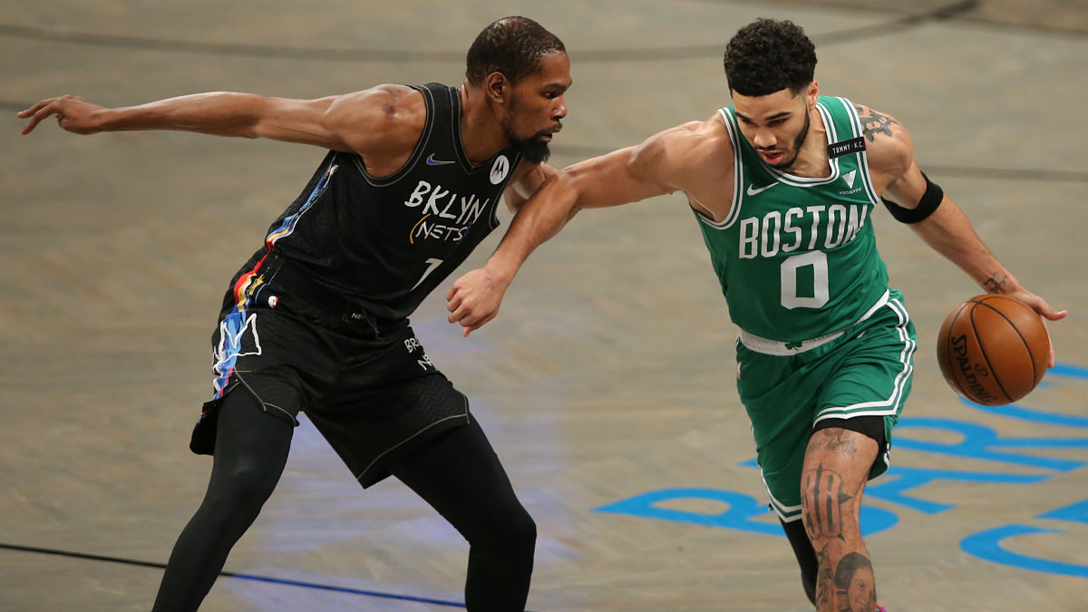 Brooklyn Nets forward Kevin Durant and Boston Celtics forward Jayson Tatum