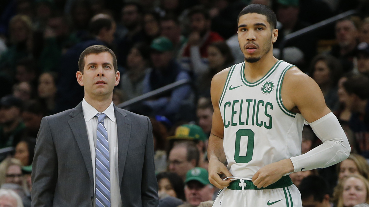 Boston Celtics president of basketball operations Brad Stevens and forward Jayson Tatum