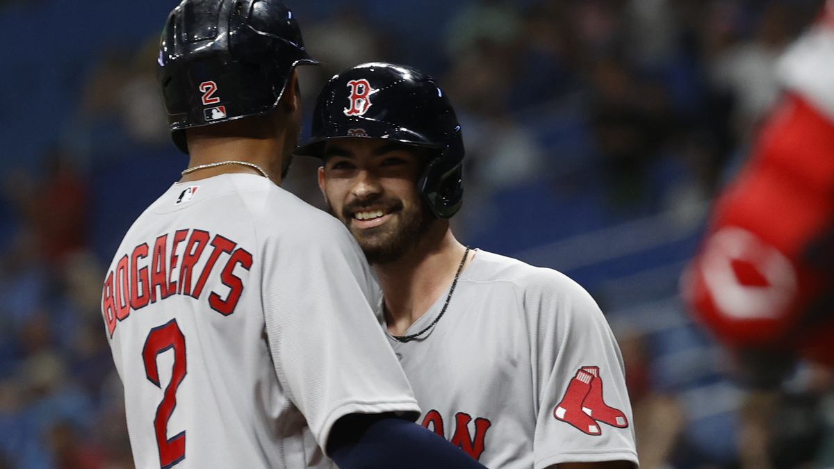Boston Red Sox catcher Connor Wong, shortstop Xander Bogaerts