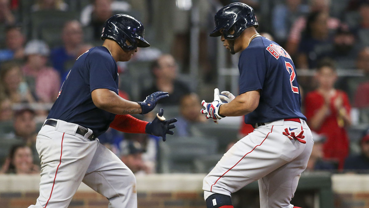 Boston Red Sox players Xander Bogaerts and Rafael Devers