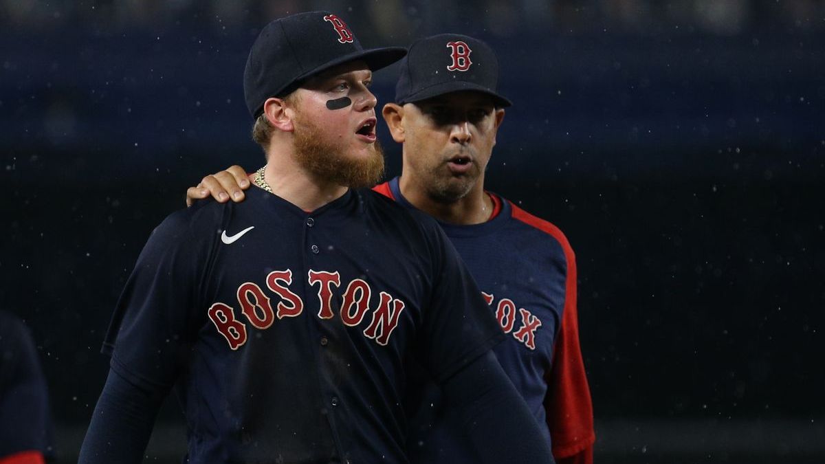 Boston Red Sox outfielder Alex Verdugo, manager Alex Cora