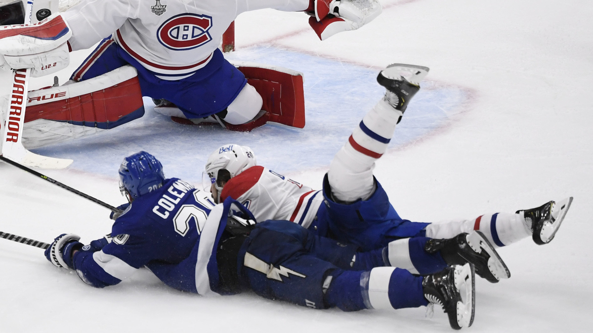 Montreal Canadiens center Phillip Danault, Tampa Bay Lightning winger Blake Coleman