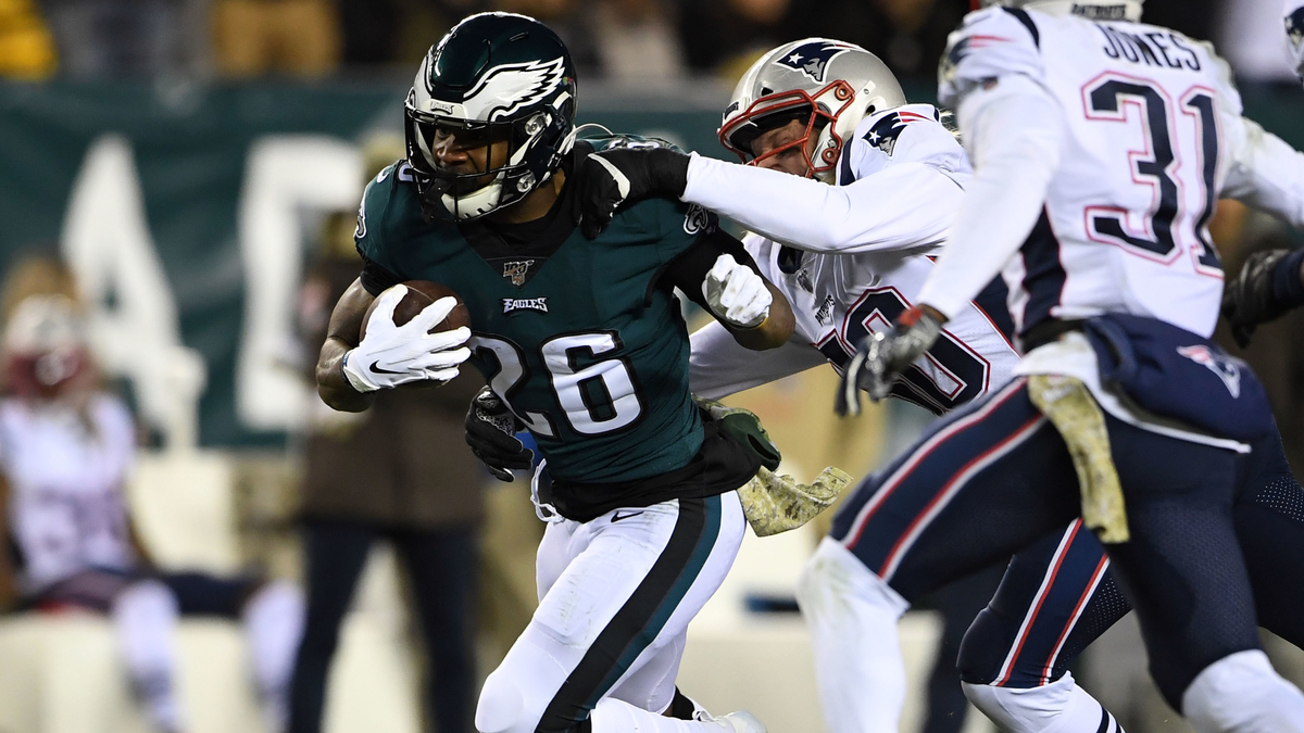 New England Patriots linebacker Chase Winovich, Philadelphia Eagles running back Miles Sanders