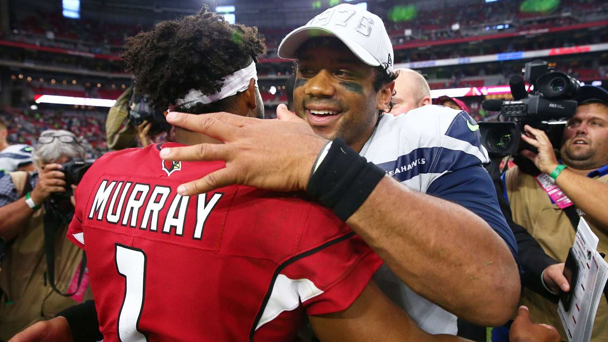 Arizona Cardinals quarterback Kyler Murray and Seattle Seahawks quarterback Russell Wilson