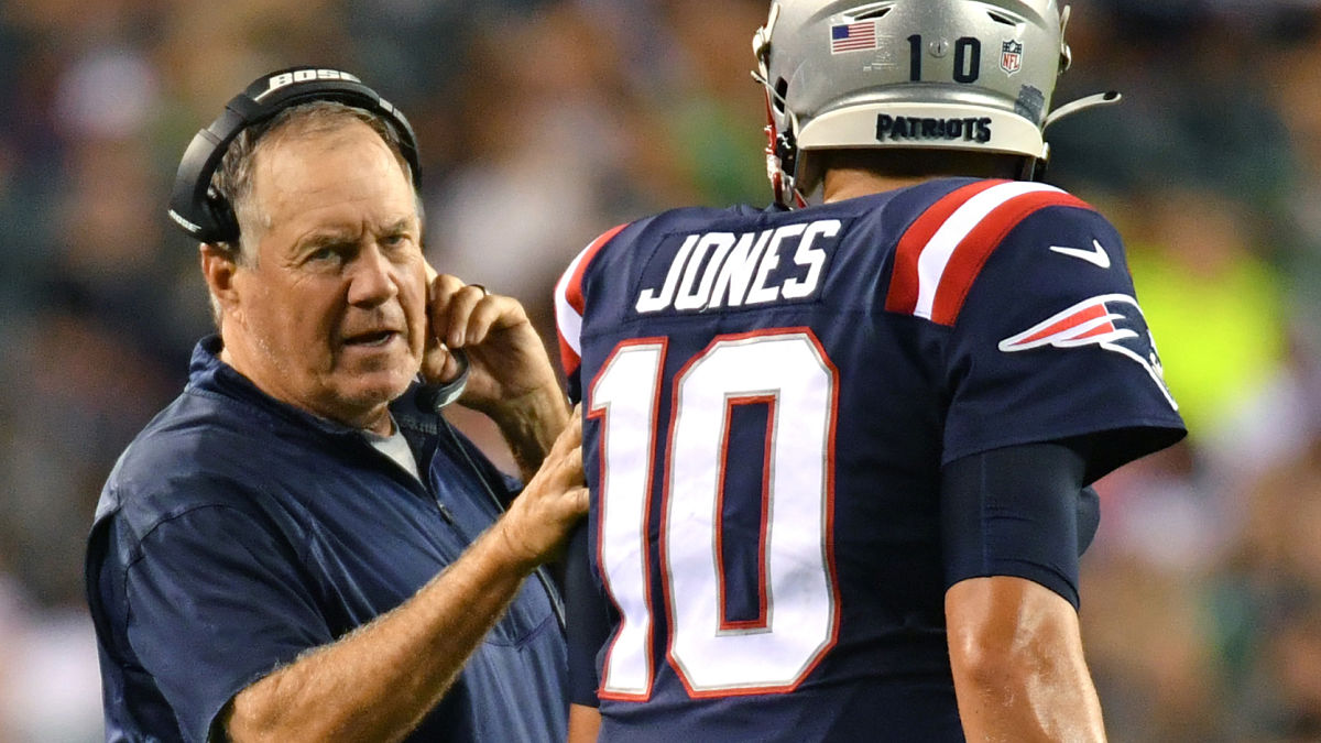 New England Patriots head coach Bill Belichick and quarterback Mac Jones