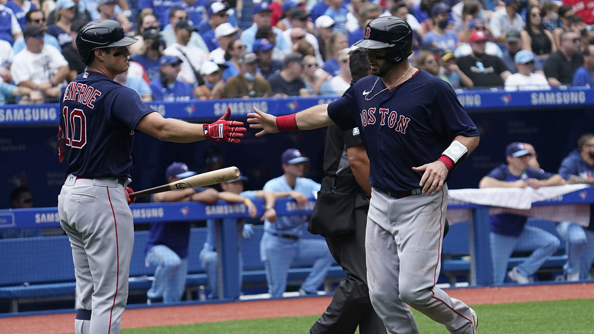 Boston Red Sox right fielder Hunter Renfroe, catcher Kevin Plawecki