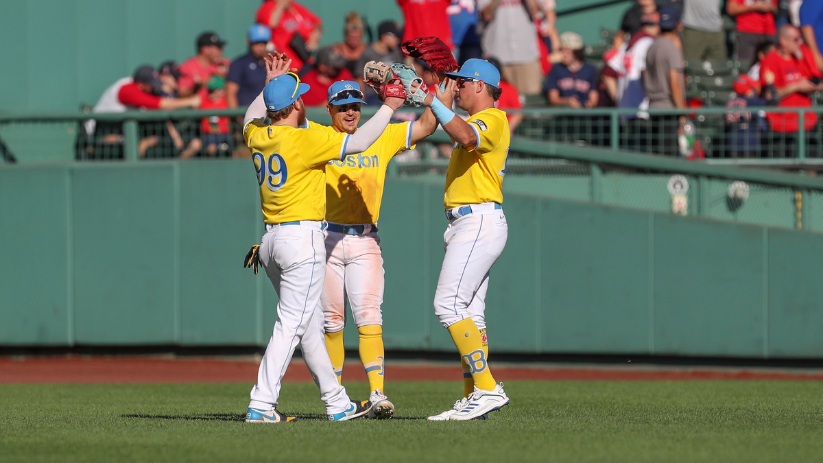 Boston Red Sox Outfielders Alex Verdugo, Kiké Hernández And Hunter Renfroe