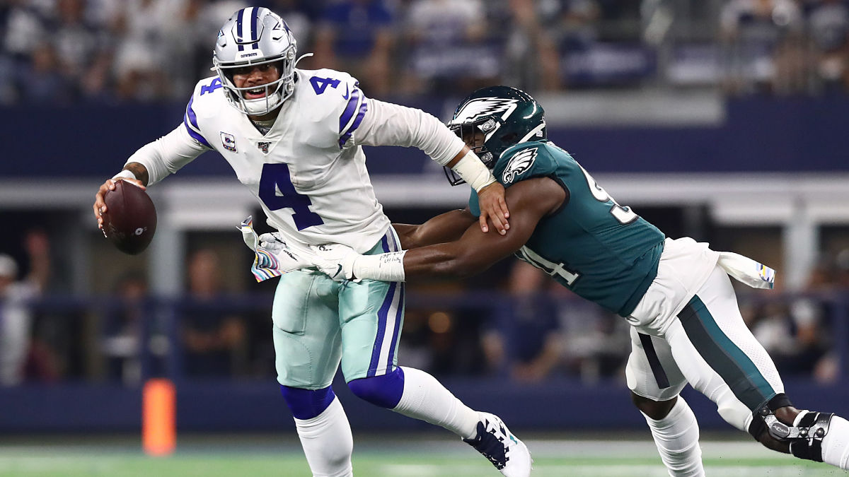 Dallas Cowboys quarterback Dak Prescott and Philadelphia Eagles defensive end Josh Sweat