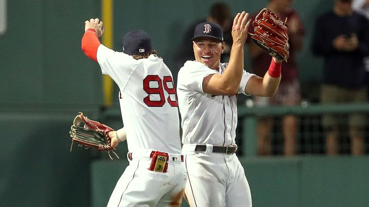 Boston Red Sox outfielders Hunter Renfroe, Alex Verdugo
