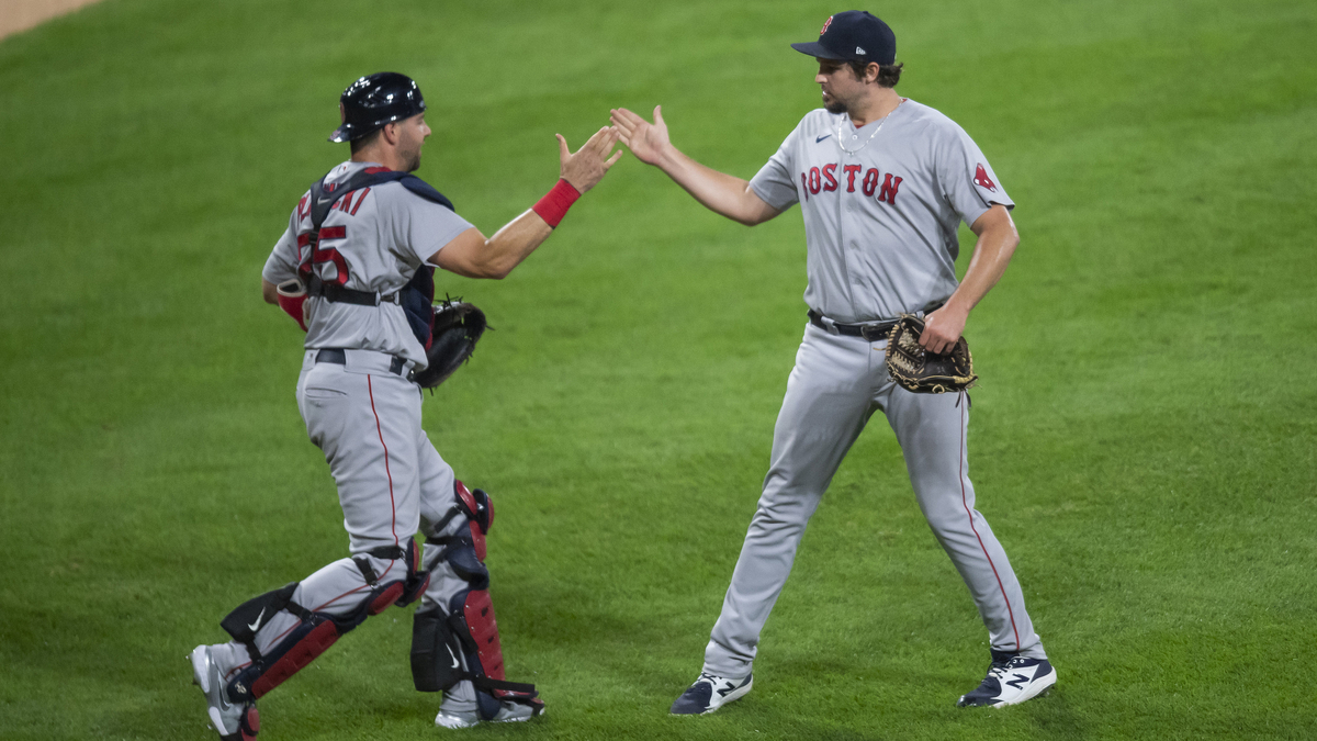 Boston Red Sox pitcher Josh Taylor, catcher Kevin Plawecki