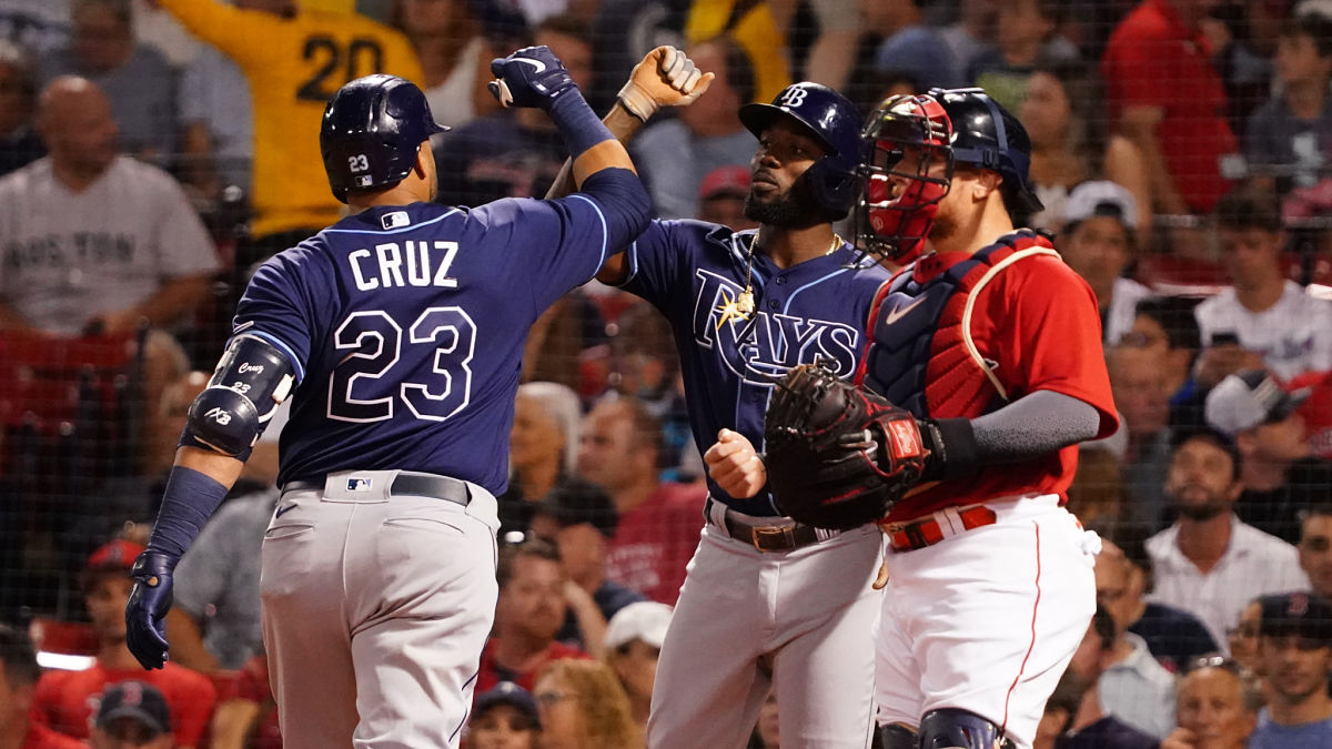 Tampa Bay Rays left fielder Randy Arozarena, designated hitter Nelson Cruz