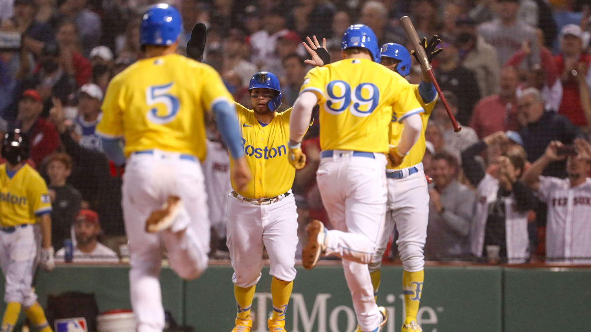 Boston Red Sox catcher Christian Vazquez, outfielder Alex Verdugo, outfielder Kike Hernandez