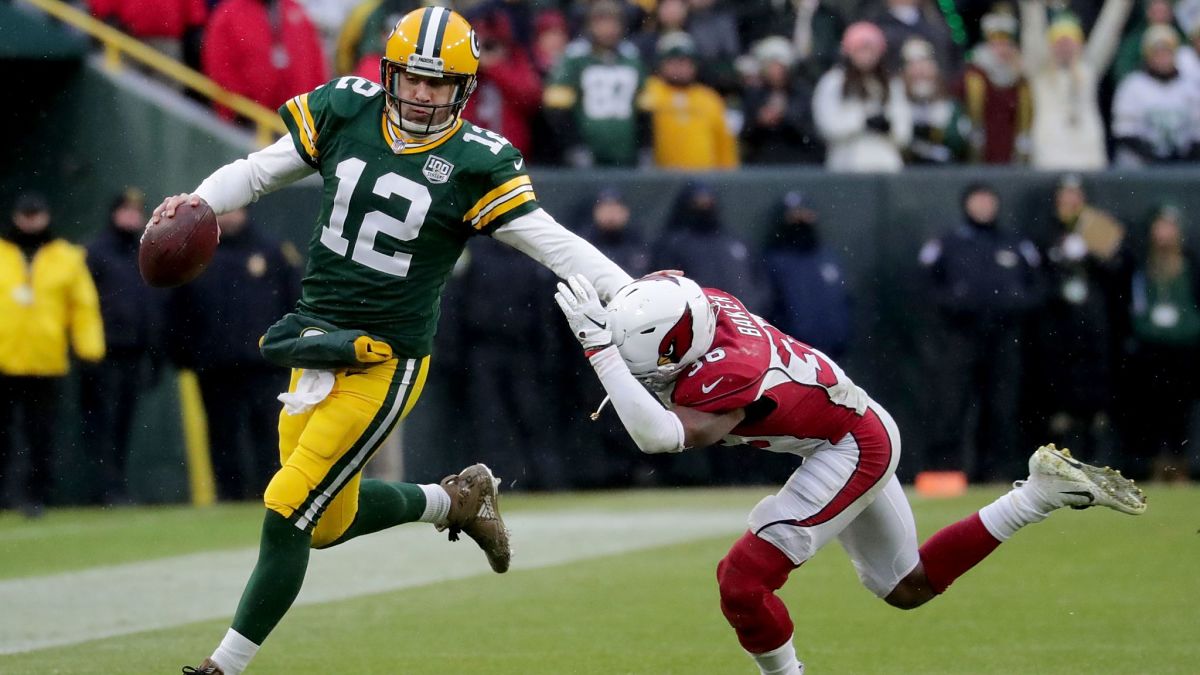 Green Bay Packers quarterback Aaron Rodgers and Arizona Cardinals safety Budda Baker