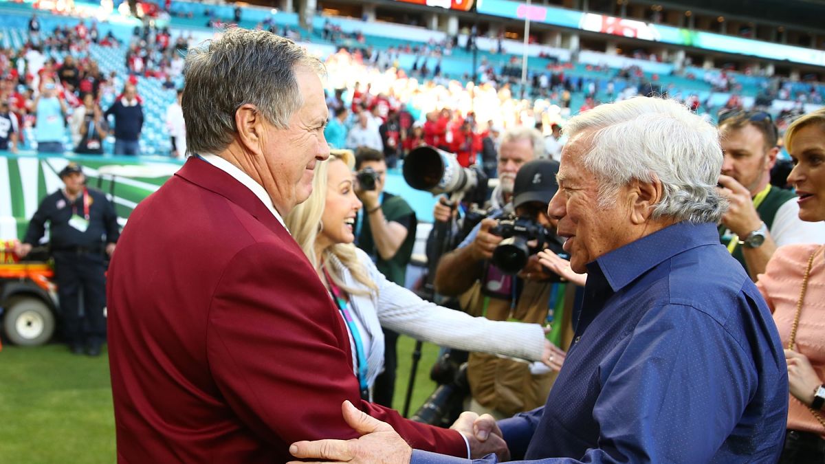New England Patriots head coach Bill Belichick, owner Robert Kraft