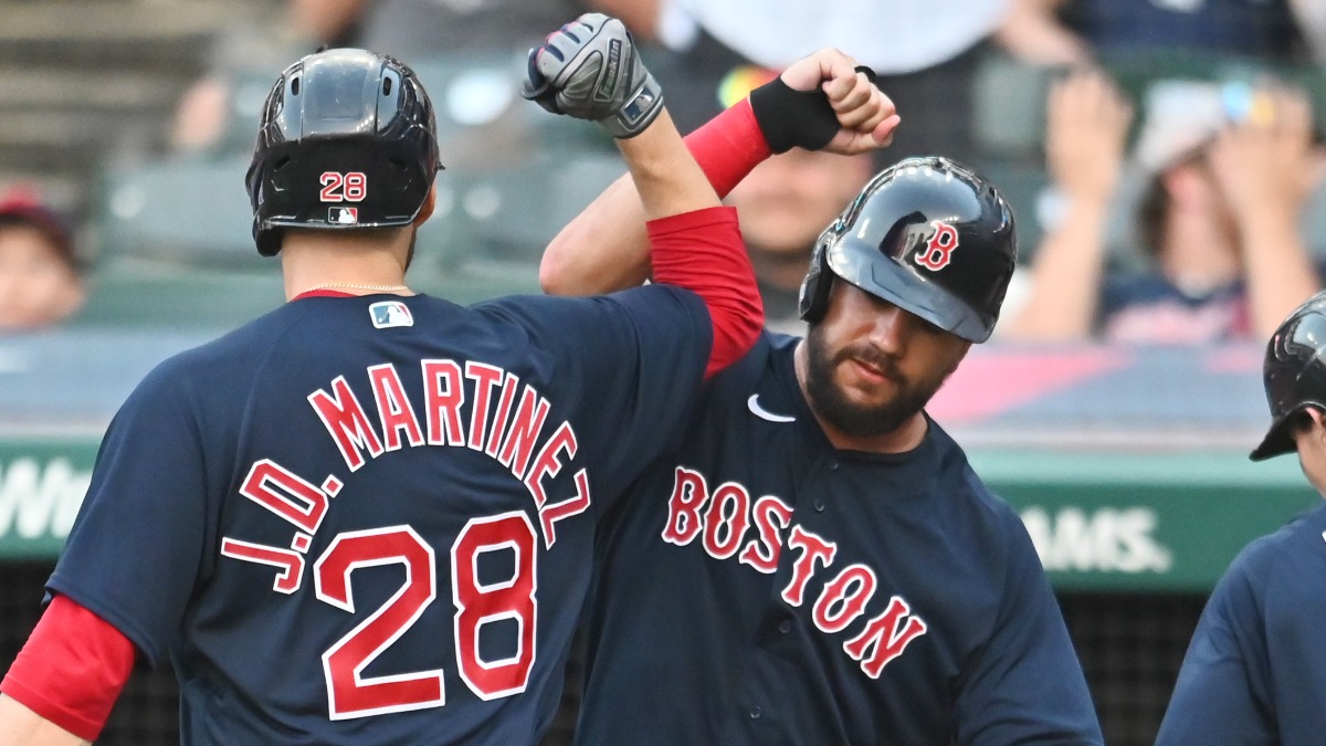 Boston Red Sox designated hitter J.D. Martinez, outfielder Kyle Schwarber