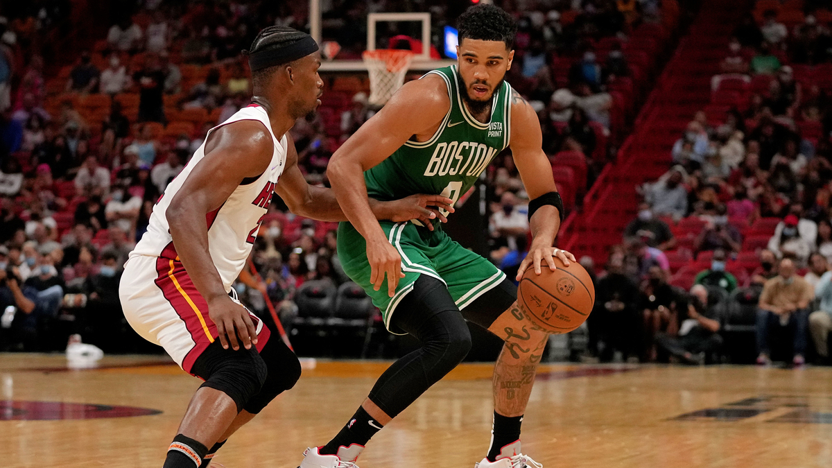 Boston Celtics forward Jayson Tatum, Miami Heat forward Jimmy Butler
